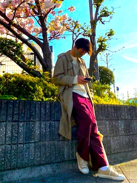 「バーバリー」｜「アイテム（トレンチコート）」を使った、凜さん（メンズ・177cm）の春コーディネート