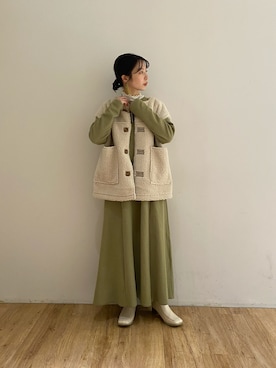 「w closet（ダブルクローゼット）のスクエアショートブーツ（ブーツ、ホワイト系）」を使った、washikitaさん（レディース・153cm）の秋コーディネート