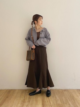 「w closet（ダブルクローゼット）のテレコカップ付きバッククロスキャミソール（キャミソール、ブラウン系）」を使った、washikitaさん（レディース・153cm）の夏コーディネート