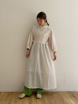 「w closet（ダブルクローゼット）のベストレイヤード風ワンピース（ワンピース、グレー系）」を使った、washikitaさん（レディース・153cm）の夏コーディネート