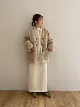 「w closet（ダブルクローゼット）の★先行予約★エコスエードムートンパッチワークジャケット【10月下旬入荷】（ジャケット/アウター、ベージュ系）」を使った、washikitaさん（レディース・153cm）の秋コーディネート