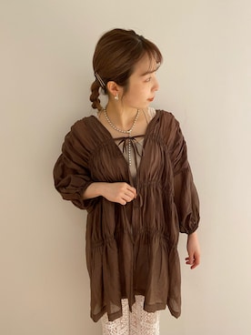 「w closet（ダブルクローゼット）のアイテム（シャツ/ブラウス、ブラウン系）」を使った、washikitaさん（レディース・153cm）の夏コーディネート