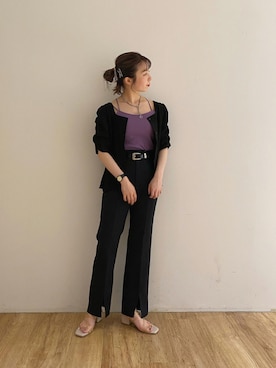 「w closet（ダブルクローゼット）のクリアチューブミュール（サンダル、ベージュ系）」を使った、washikitaさん（レディース・153cm）の夏コーディネート