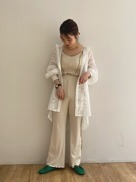 「Alley by w closet（アリーバイダブルクローゼット）の【Alley】配色メローラインカップ付きブラトップ（その他トップス、ホワイト系）」を使った、washikitaさん（レディース・153cm）の夏コーディネート