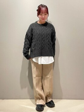 「OPAQUE.CLIP（オペークドットクリップ）のシャツドッキングカットソー【洗濯機OK】（Tシャツ/カットソー、ホワイト系）」を使った、mklz_s2さん（レディース・152cm）の冬コーディネート