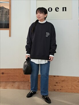 「coen」｜「アイテム（スウェット）」を使った、coenなるせさん（レディース・157cm）の冬コーディネート