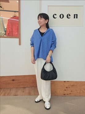 「coenスタッフスタイリング」｜「アイテム（スラックス）」を使った、coenなるせさん（レディース・157cm）の夏コーディネート
