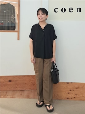 「coenスタッフスタイリング」｜「アイテム（スラックス）」を使った、coenなるせさん（レディース・157cm）の夏コーディネート