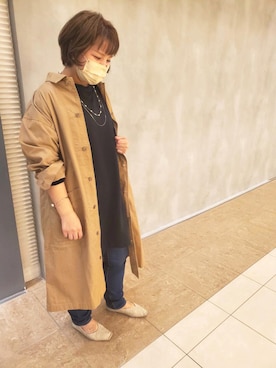 「チュニック」｜「アイテム（ステンカラーコート）」を使った、minaさん（レディース・155cm）の秋コーディネート