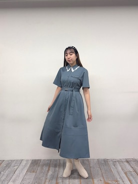「襟付きワンピース」｜hinaさん（レディース・163cm）の夏コーディネート