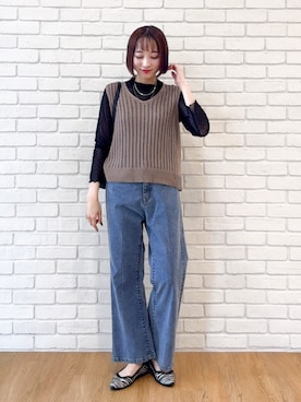 「SHOO・LA・RUE（シューラルー）の【S-LL/洗濯機可】毎日使いたくなる シアーチュールトップス（Tシャツ/カットソー、ブラック系）」を使った、chikaさん（レディース・160cm）の秋コーディネート