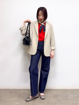 「SHOO・LA・RUE（シューラルー）の【SHOO・LA・RUE DENIM】程よいゆとりの ストレートパンツ（デニムパンツ、ブルー系）」を使った、chikaさん（レディース・160cm）の春コーディネート