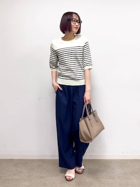「SHOO・LA・RUE（シューラルー）のハンドルカクシボトートバッグ（トートバッグ、ブラウン系）」を使った、chikaさん（レディース・160cm）の春コーディネート