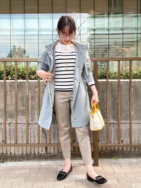 「ボーダートップス」｜「アイテム（モッズコート）」を使った、chikaさん（レディース・160cm）の春コーディネート