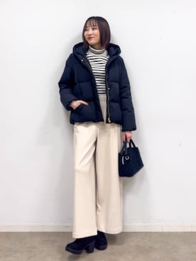 「DRESKIP（ドレスキップ）の【着丈選べる】あったかもちもちワイドパンツ（その他パンツ）」を使った、chikaさん（レディース・160cm）の冬コーディネート