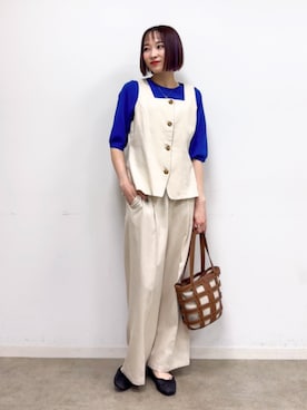 「SHOO・LA・RUE（シューラルー）の【ふかふか】シャーリングバレエシューズ（その他シューズ、ブラック系）」を使った、chikaさん（レディース・160cm）の春コーディネート