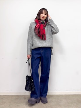 「アイテム（ストール/ショール）」を使った、chikaさん（レディース・160cm）の冬コーディネート