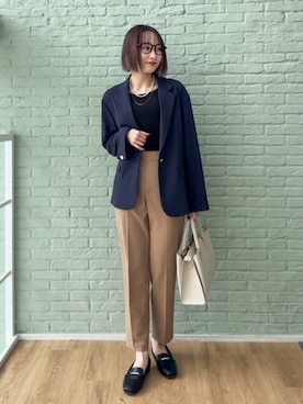 「SHOO・LA・RUE（シューラルー）の【消臭】キラキラビットローファー（パンプス、ブラック系）」を使った、chikaさん（レディース・160cm）の春コーディネート