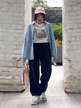 「SHOO・LA・RUE（シューラルー）の【綿100％/S-LL/プチプラ】選べる3柄 プリントアソートロンT（Tシャツ/カットソー、ホワイト系）」を使った、chikaさん（レディース・160cm）の春コーディネート