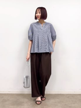 「SHOO・LA・RUE（シューラルー）の【着丈選べる/セットアップ可/洗濯後しわになりにくい】イージーワイドパンツ（その他パンツ、ブラウン系）」を使った、chikaさん（レディース・160cm）の春コーディネート