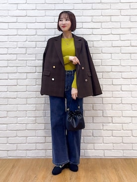 「SHOO・LA・RUE（シューラルー）の【毛玉になりにくい/S-LL/洗濯機可】ボートネックで首元美しく やわらかリブニット（ニット/セーター、グリーン系）」を使った、chikaさん（レディース・160cm）の秋コーディネート