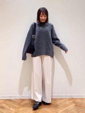 「DRESKIP（ドレスキップ）の【着丈選べる】あったかもちもちワイドパンツ（その他パンツ）」を使った、chikaさん（レディース・160cm）の冬コーディネート