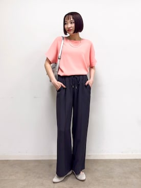「SHOO・LA・RUE（シューラルー）のベルトデザインショルダーバッグ（ショルダーバッグ、シルバー系）」を使った、chikaさん（レディース・160cm）の春コーディネート