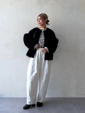 「BEARDSLEY（ビアズリー）の袖口レースボーダーカットソー（Tシャツ/カットソー、ホワイト系）」を使った、naturoさん（レディース・158cm）の夏コーディネート