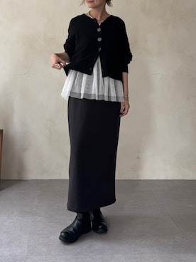 「BEARDSLEY（ビアズリー）のショートカーデ（カーディガン/ボレロ、ブラック系）」を使った、naturoさん（レディース・158cm）の夏コーディネート
