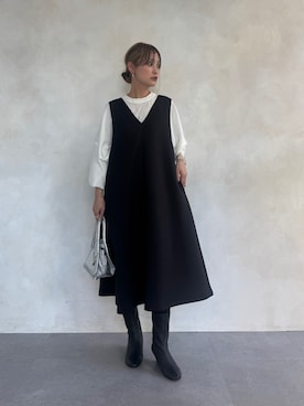 「アイテム（ジャンパースカート）」を使った、naturoさん（レディース・158cm）の冬コーディネート