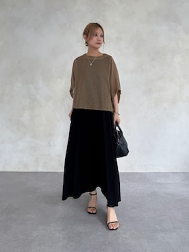「BEARDSLEY（ビアズリー）のカラミプルオーバー（Tシャツ/カットソー、イエロー系）」を使った、naturoさん（レディース・158cm）の春コーディネート