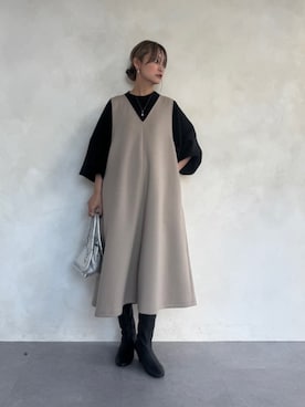 「アイテム（ジャンパースカート）」を使った、naturoさん（レディース・158cm）の冬コーディネート