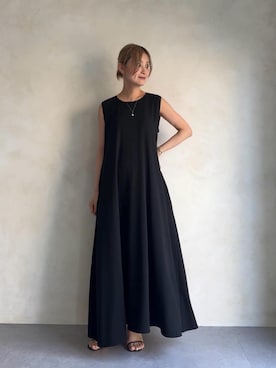 「LIVETART（リヴェタート）のストレッチジョーゼットマキシワンピ（ワンピース、ブラック系）」を使った、naturoさん（レディース・158cm）の夏コーディネート