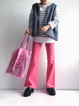 「ボーダーTシャツ」｜roiさん（レディース・162cm）の秋コーディネート