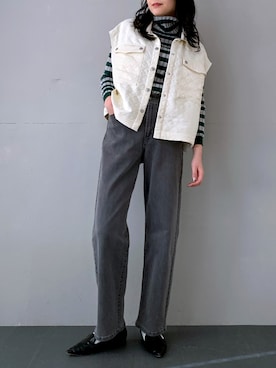 「ボーダーニット」｜roiさん（レディース・162cm）の冬コーディネート