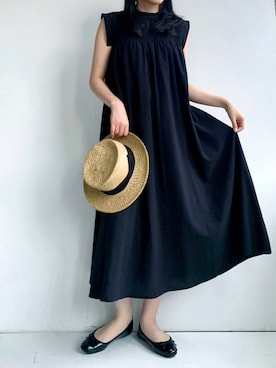「むぎわら帽子」｜「アイテム（ワンピース/ドレス）」を使った、roiさん（レディース・162cm）の春コーディネート