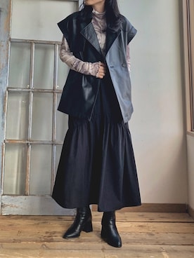 「レザーベスト」｜roiさん（レディース・162cm）の秋コーディネート