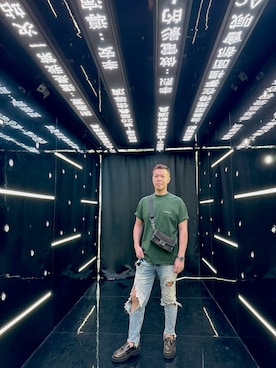 「アイテム（Tシャツ/カットソー、グリーン系）」を使った、stanleyjuanさん（メンズ・174cm）の秋コーディネート