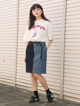 「みんなの白Tフェス」｜「アイテム（スカート）」を使った、Risaさん（レディース・163cm）の春コーディネート