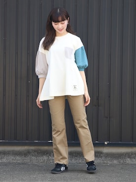 「KRIFF MAYER Lady's Collection（クリフメイヤーレディースコレクション）のアイテム（Tシャツ/カットソー）」を使った、Risaさん（レディース・163cm）の春コーディネート