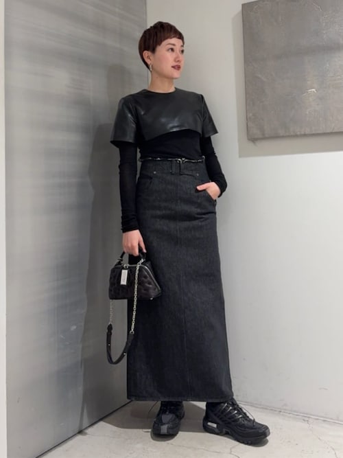 セール】ブラックデニム ブラレット付きマキシスカート（デニム