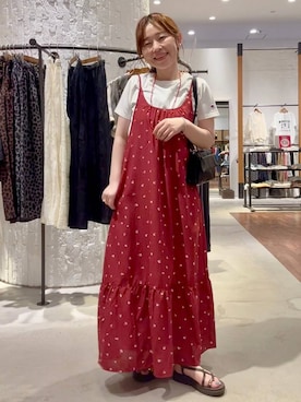 「LEPSIM（レプシィム）のガラスビーズロングネックレス　1023644（ネックレス、レッド系）」を使った、minkey0309さん（レディース・154cm）の夏コーディネート