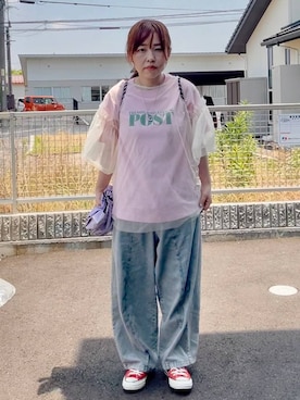 「LEPSIM（レプシィム）の2WAYチュールプルオーバー　493702（Tシャツ/カットソー、ホワイト系）」を使った、minkey0309さん（レディース・154cm）の夏コーディネート
