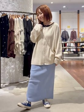 「LEPSIM（レプシィム）のアイレットリブ袖切り替えプルオーバー　1063237（Tシャツ/カットソー、ブラック系）」を使った、minkey0309さん（レディース・154cm）の秋コーディネート