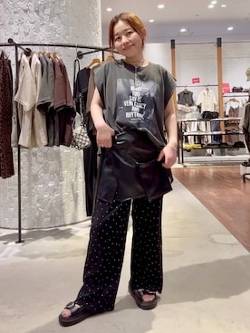 「LEPSIM（レプシィム）のプリーツイージー柄パンツ　1017585（その他パンツ、その他）」を使った、minkey0309さん（レディース・154cm）の夏コーディネート