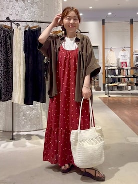 「LEPSIM（レプシィム）のガラスビーズロングネックレス　1023644（ネックレス、レッド系）」を使った、minkey0309さん（レディース・154cm）の夏コーディネート