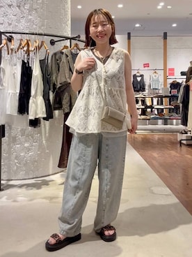 「LEPSIM（レプシィム）のステンレス2WAYマンテルネックレス　633035（ネックレス、ゴールド系）」を使った、minkey0309さん（レディース・154cm）の夏コーディネート