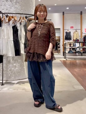 「LEPSIM（レプシィム）のデニムドッキングパンツ　1023674（デニムパンツ、ブルー系）」を使った、minkey0309さん（レディース・154cm）の夏コーディネート