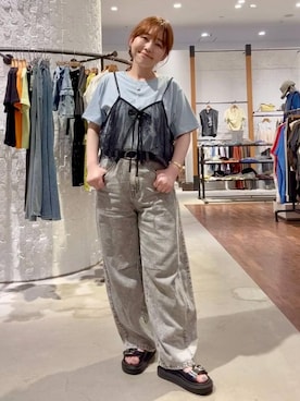 「niko and...（ニコアンド）のハートメッシュウォッチ（アナログ腕時計、イエロー系）」を使った、minkey0309さん（レディース・154cm）の夏コーディネート