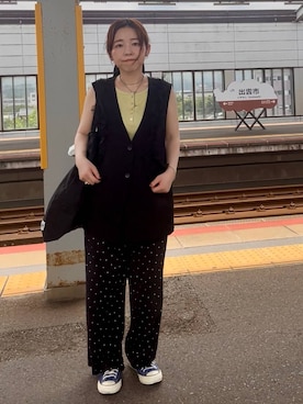 「LEPSIM（レプシィム）のプリーツイージー柄パンツ　1017585（その他パンツ、その他）」を使った、minkey0309さん（レディース・154cm）の夏コーディネート